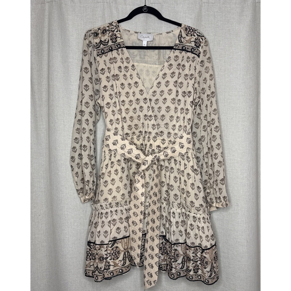 Cleobella Dress Women's XL Brown Floral Giovanna Mini Ruffle Boho Cotton NWT